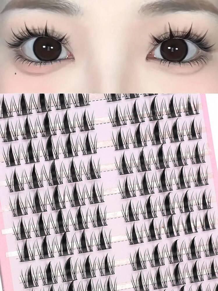 100개 한국산 정제된 블랙 애니메 스타일 가짜 속눈썹, C 컬 내츄럴 플리티 디자인, 초보자용 재사용 가능, 10-13mm 길이