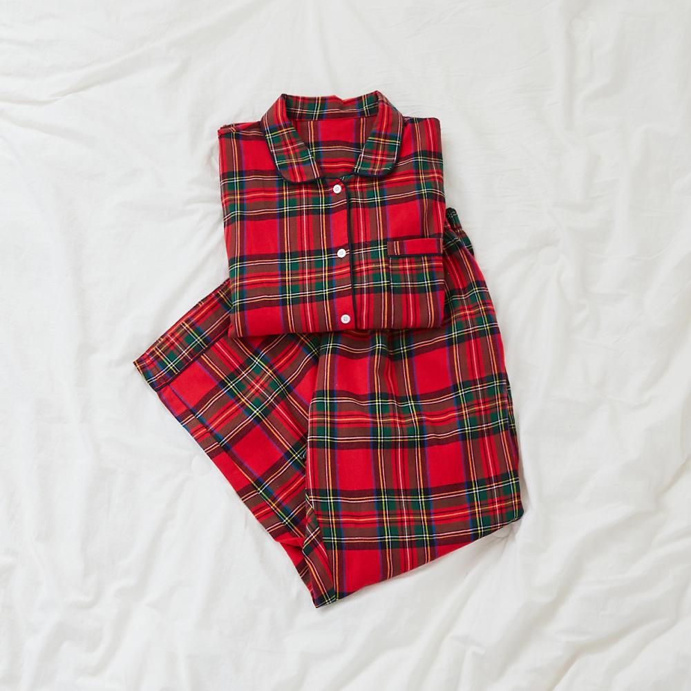 크리스마스 면 선염 파자마 세트 레드체크 L