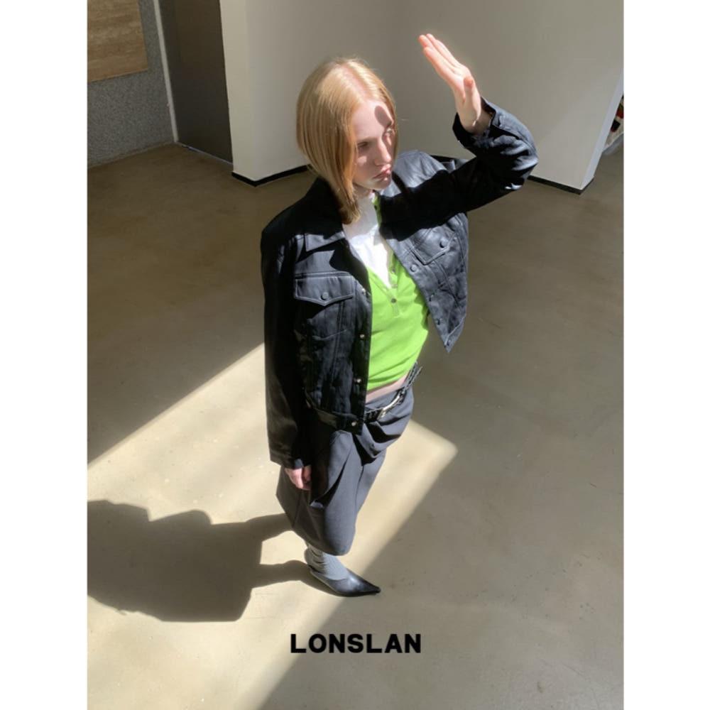 LONSLAN 자켓 레더 포켓 숏 가죽자켓