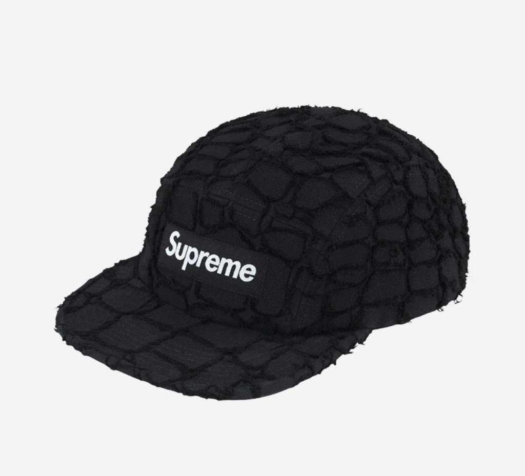 Supreme Frayed Croc Denim Camp Cap Black - 25SS