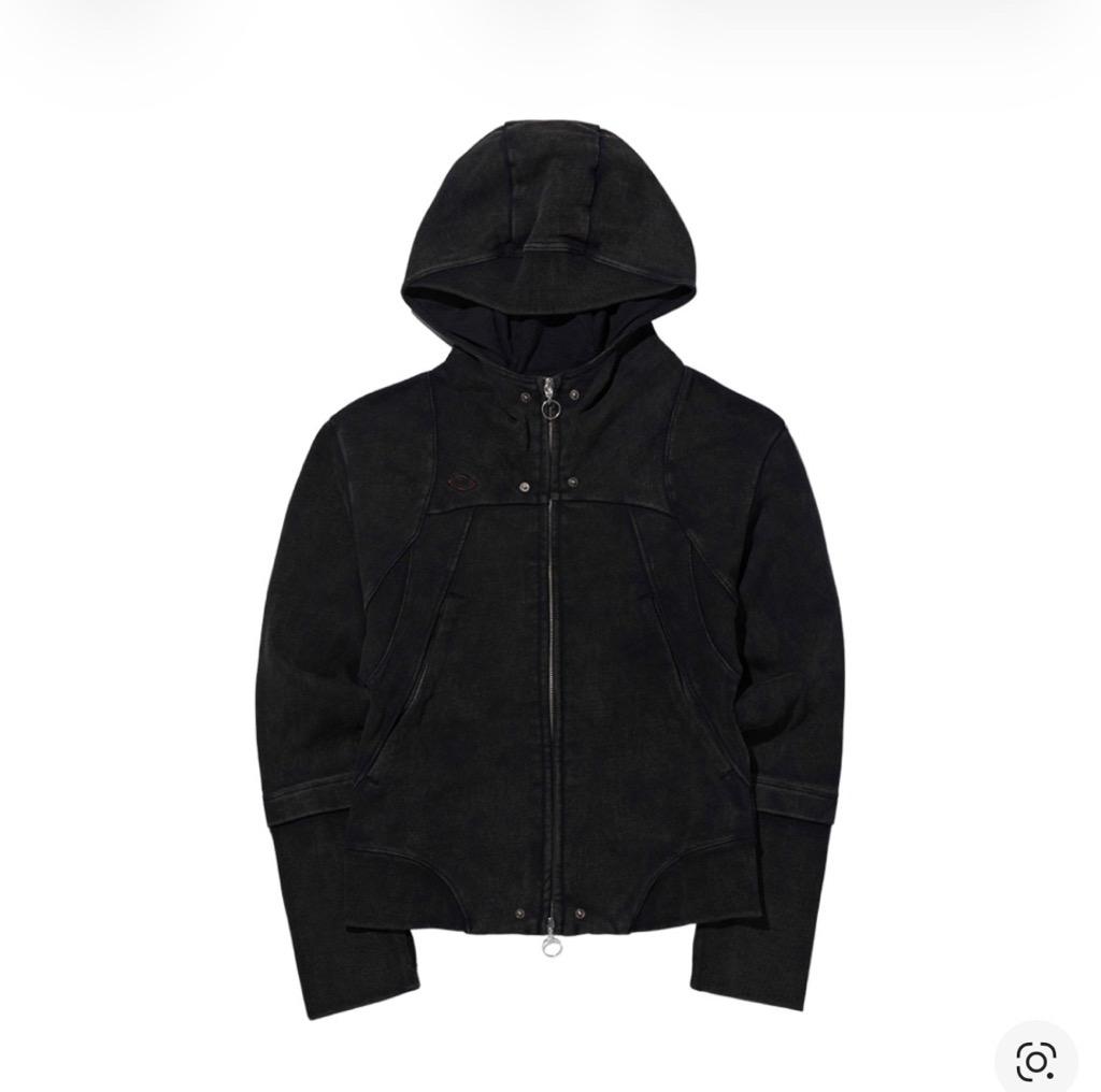 (W) 미스치프 롬버스 펀칭 후드 집업 워시드 블랙