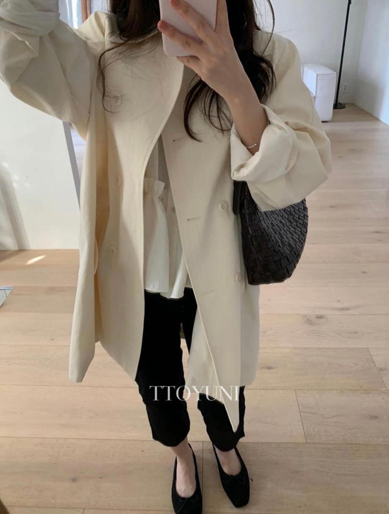 프리티영띵 PYT 요거트 하프 트렌치 코트 코튼 더블 봄 프영띵 떠유니