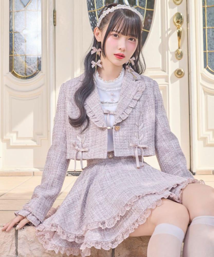 로지타 ROJITA 사이드 레이스업 숏 재킷 + 레이스 스커트 셋업