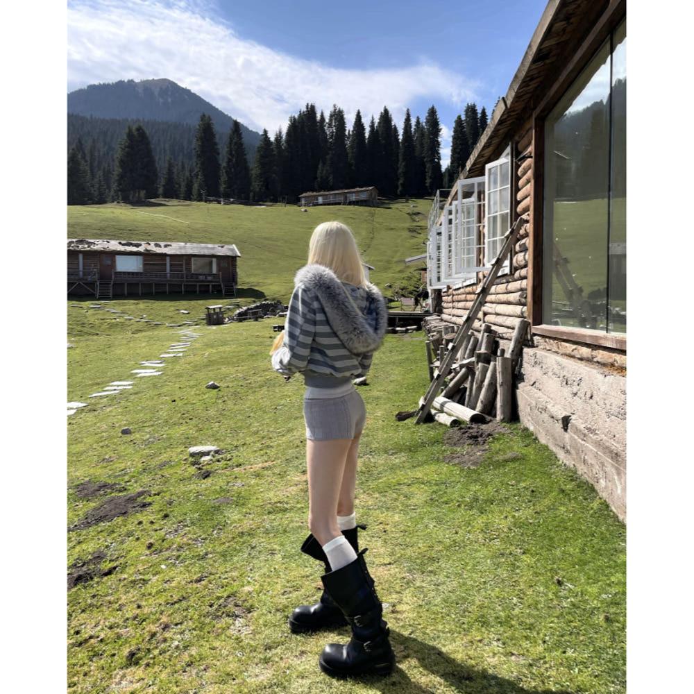 RASE LE SOL 팬츠 그레이 케이블 니트 로우웨이스트 힙 레깅스 반바지