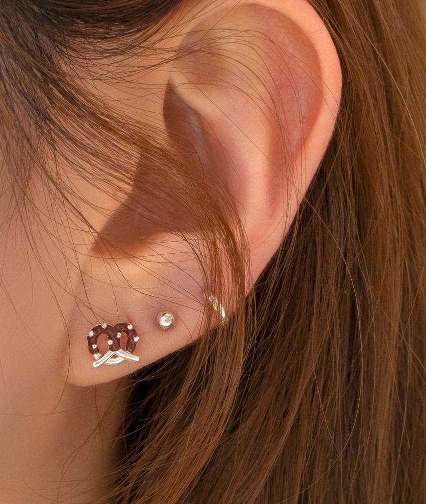 실버 925 미니 프레츨 & 도넛 볼 피어싱 귓불 아웃컨츠