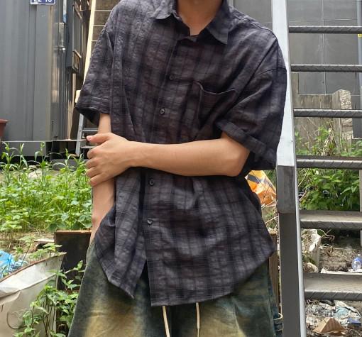 긴팔버전추가)링클린넨시어서커체크반팔셔츠 여름아우터 반팔 린넨 시밀러룩