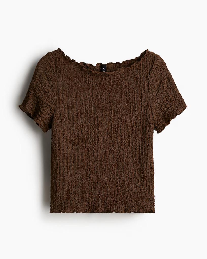 오버로크 디테일 텍스처 티셔츠