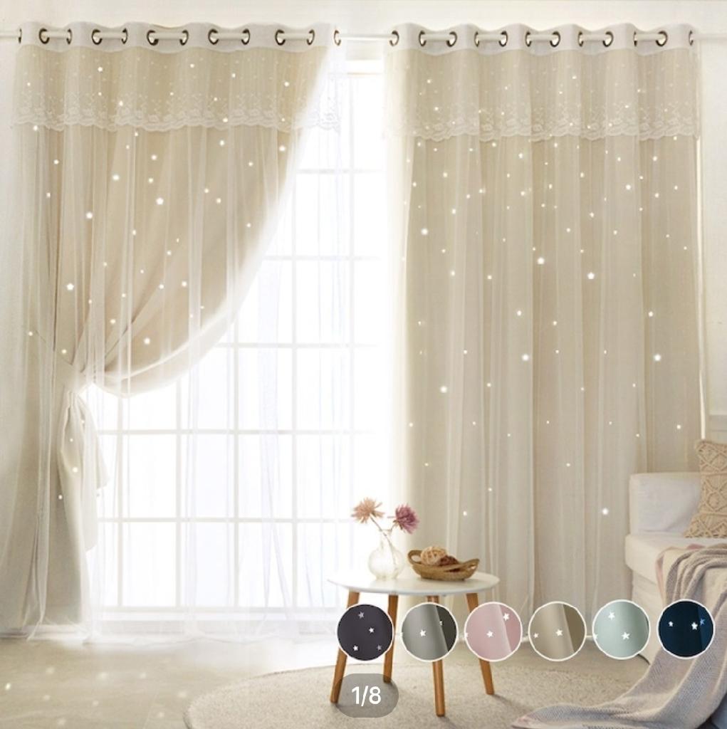 2+2 별빛감성 디망쉬스타펀칭암막+레이스커튼세트 8color 3size 아이방/침실/거실