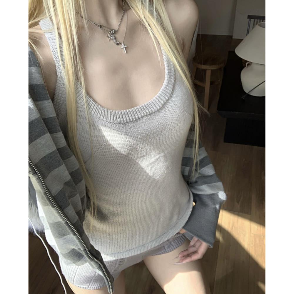 RASE LE SOL 니트 나시 그레이 니트 캐미솔 탑