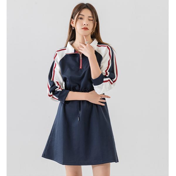 테니스 트랙 카라 라인 후드 원피스