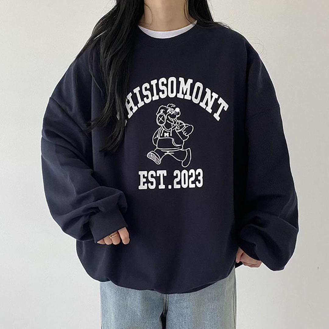 [남녀공용/커플] 귀여운 퍼피 프린팅 오버핏 맨투맨 4color_스윗라떼