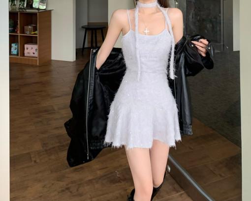 스팽글 머플러 미니 원피스 투피스 세트