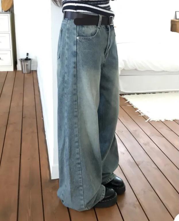 [핏보장/하체커버핏] 렌티 워싱 절개 와이드 데님 팬츠