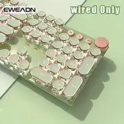 EWEADN 펑크 타자기 메카닉 게이밍 키보드, 올메탈 패널 104키 와이어드 레트로 펑크 라운드 키캡 LED 백라이트 USB 와이어드 키보드, 멀티미디어 노브, 게임 및 사무용, 윈도우 노트북 PC용 그린 주변기기