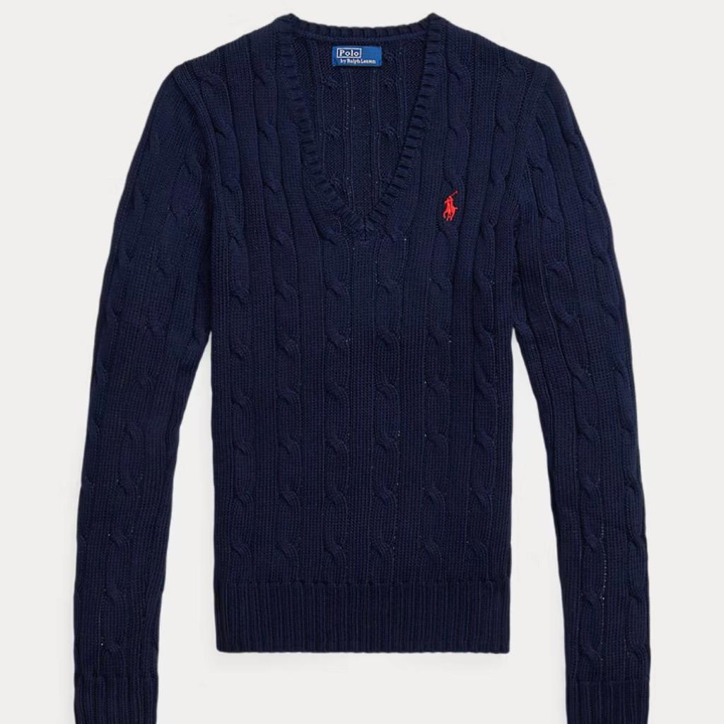 케이블 니트 코튼 브이넥 스웨터