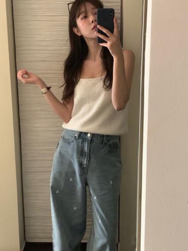 (강추) 베르가못 테디 데님 곰돌이 자수 로고 청바지 연청 세미와이드핏pt : 누시페라 Nucifera