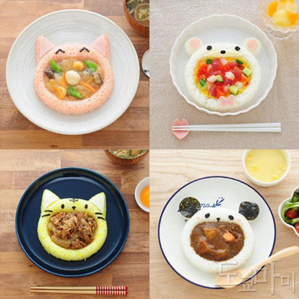 (일본)곰돌이와 고양이 카레밥틀 커터세트 동물얼굴 밥모양틀 덮밥 카레데코