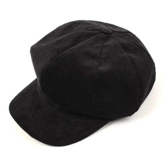 Corduroy Black Newsboy Cap