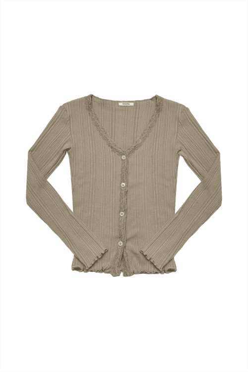 LACE RIBBED CARDIGAN (BEIGE)