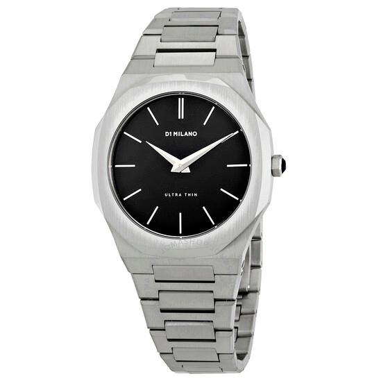 Ultra Thin Black Dial Stainless Steel Men's Watch