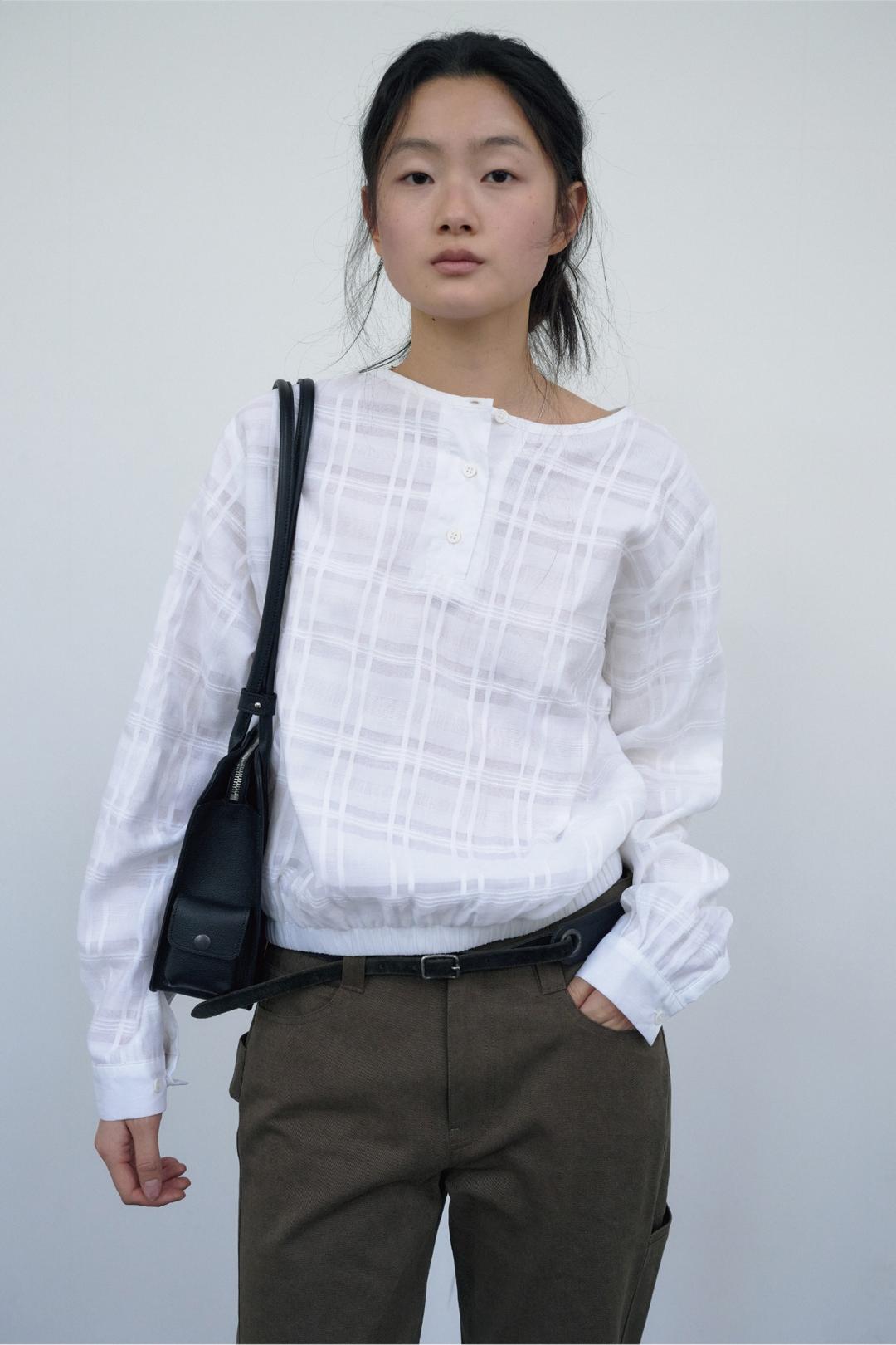 Check Jacquard Blouse White