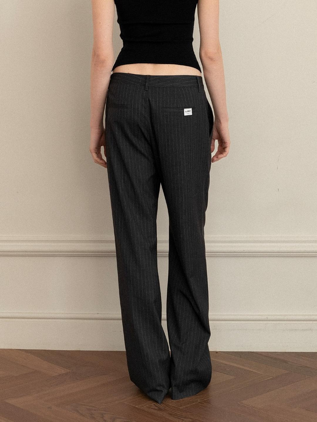 G GENTLE WIDE LEG PINSTRIPE PANTS (GRAY)