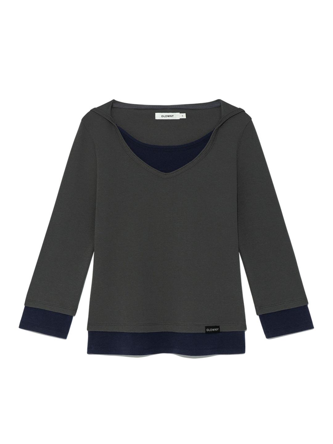 3/4 LAYERED CONTRAST HOODIE (DEEP CHARCOAL)