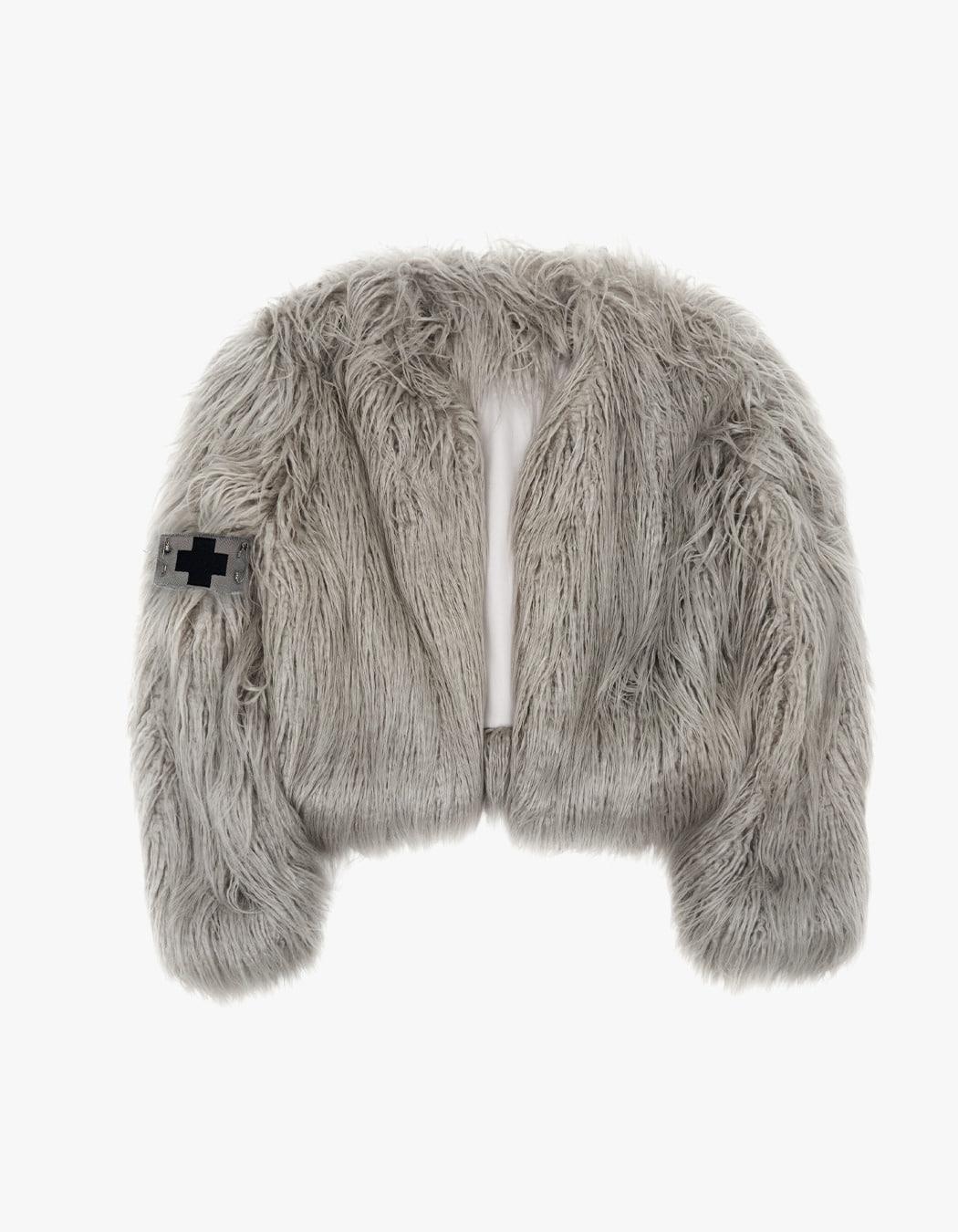 Fur Jacket With Army Patch - Sage