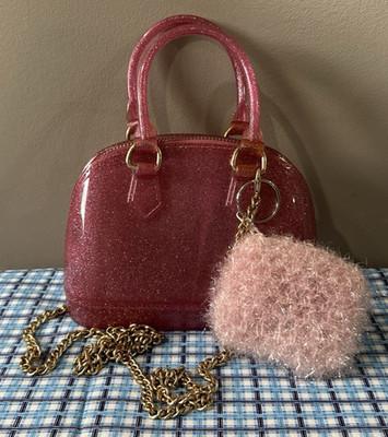 빈티지 Y2K 핑크 글리터 젤리 지갑 ~ 골드 톤 체인 스트랩 ~ 스몰 체인지 지갑