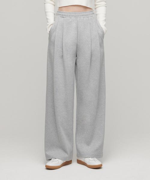 우먼즈 더블 니트 투 턱 와이드 라운지 스웨트 팬츠 [미디엄 그레이]