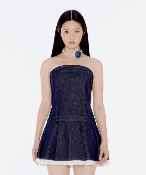 DENIM TUBE TOP DRESS BLUE