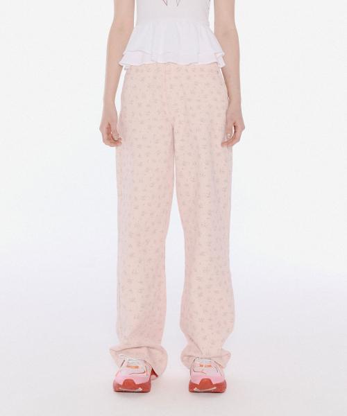 FLOWER PATTERN DENIM PANTS PINK