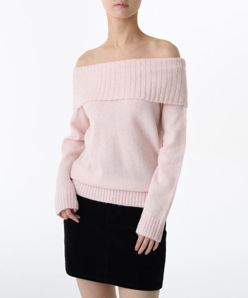 우먼즈 턴 다운 오프 숄더 니트 [로즈 워터]