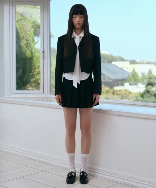 우먼즈 로 라이즈 플리츠 미니 스코츠 [블랙]