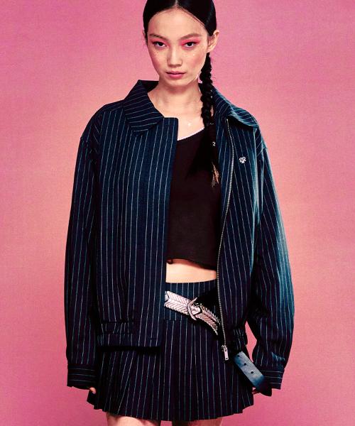 PIN STRIPE BOMBER JACKET CHARCOAL