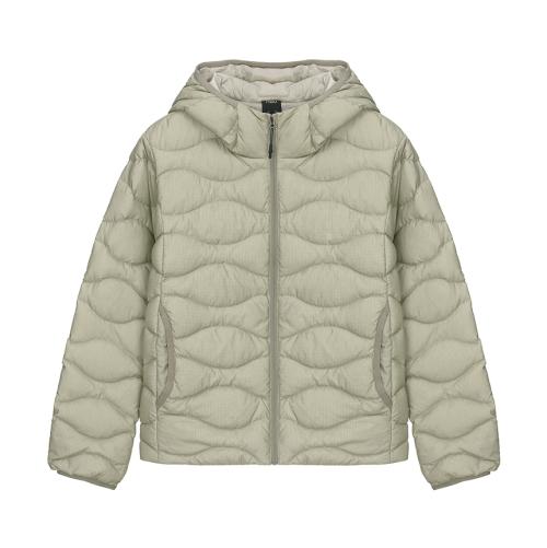 W 페더라이트 숏 후드 다운 Light Khaki Beige