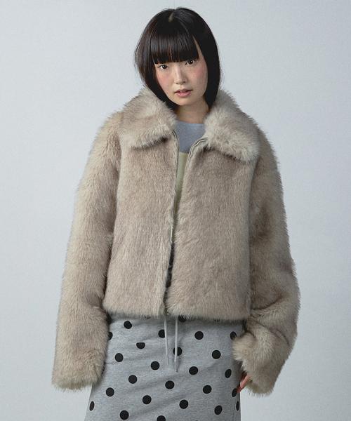 LONG HAIR FUR JACKET BEIGE