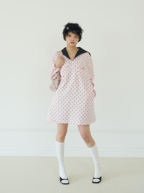 폴카 스타 패치 세일러 드레스 (핑크)