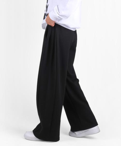 [여름옵션 OR 일반] 사이드 핀턱 스웨트 와이드 팬츠_블랙