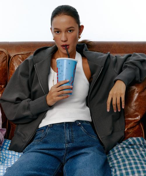 UNISEX ERA HEAVY HOODED ZIP-UP - STONE GRAY