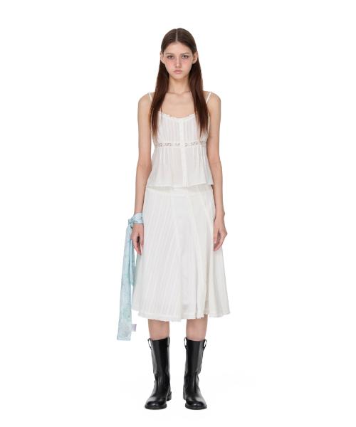 Lace Paneled Midi Skirt, WHITE