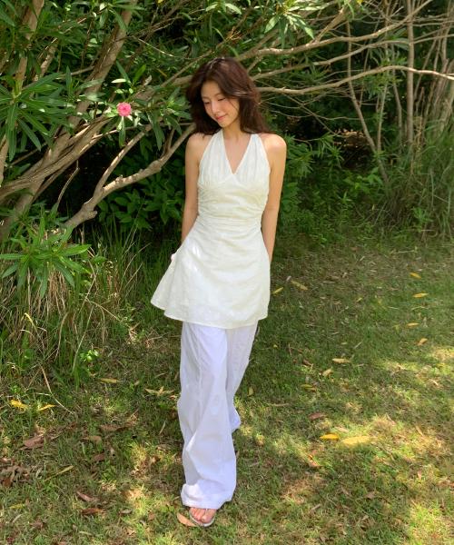 벨라 레이스 펀칭 홀터넥 원피스 ( 화이트 )