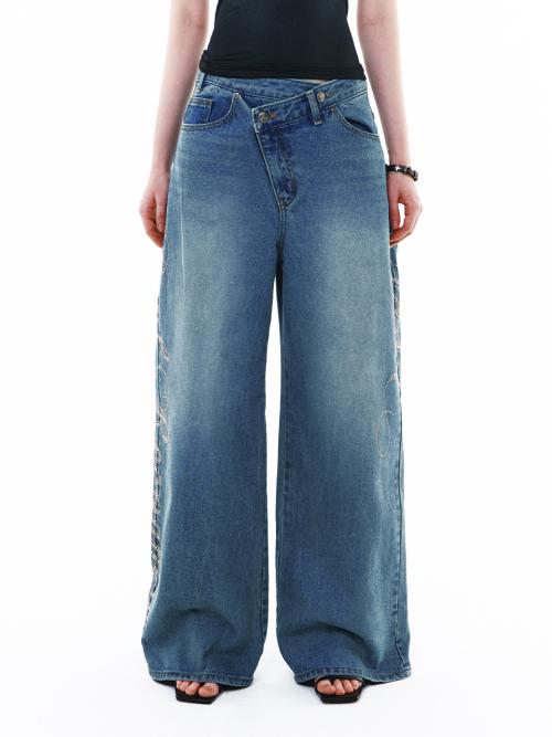 YEEL SIDE CUBIC DENIM PANTS BLUE