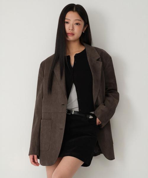 우먼즈 신세틱 스웨이드 오버사이즈 블레이저 [브라운]