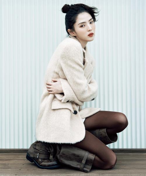 우먼즈 울 블렌드 헤어리 오버 숄더 블레이저 코트 [크림]