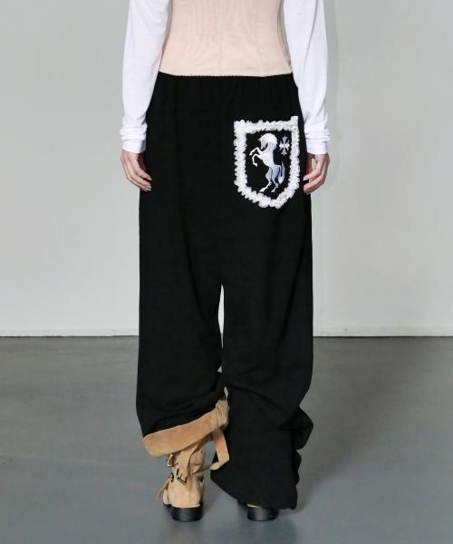Frill Lace Sweatpants - Black