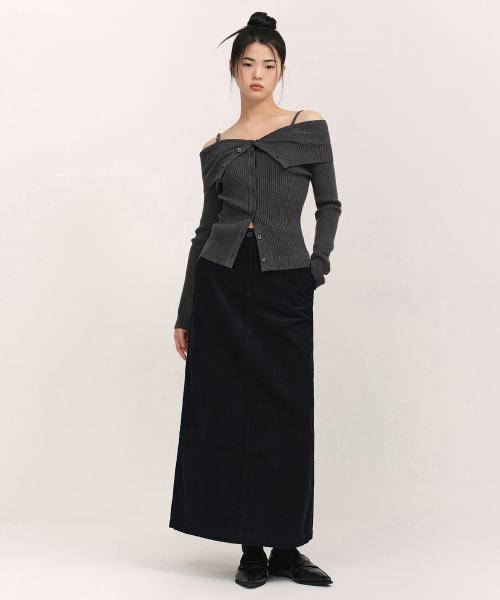 우먼즈 11W  코듀로이 맥시 스커트 [블랙]