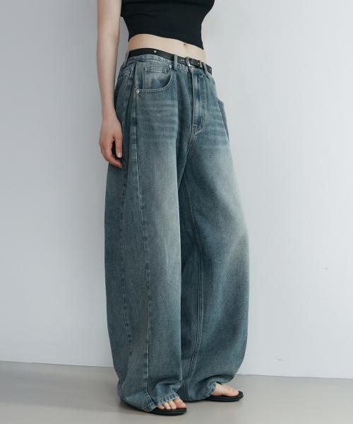 하이드 핀턱 벌룬 데님팬츠 (그린블루)