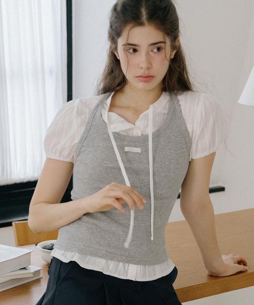 레터즈 라벨 홀터넥 탑 ( 그레이 )