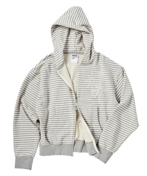 언타이틀 스테리나잇 스몰 스트라이프 후드 짚업 멜란지 화이트